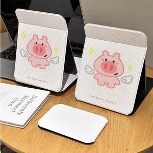 Gương gập mini in heo có cánh nền chấm trắng