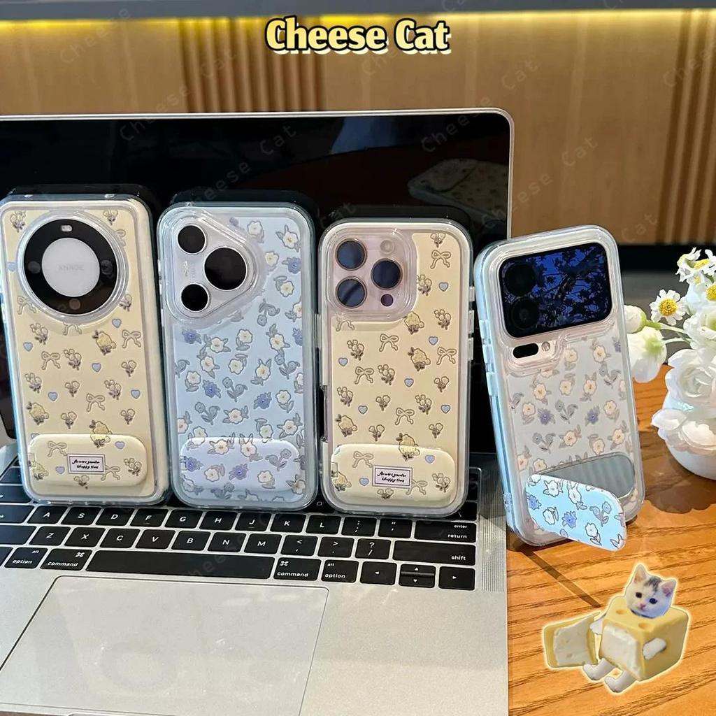 Ốp điện thoại đứng gương hoa màu vàng xanh cho iPhone 15 14 13 12 11 16 17 Pro Max Xs Max XR