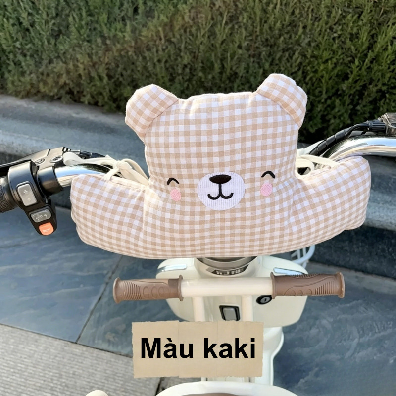 Đệm chống va xe điện cho bé - Gối bảo vệ đầu hình gấu, vải cotton, êm ái dày dặn,an toàn di chuyển