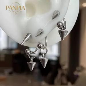 PNPIA- 1 Thép Không Gỉ Gothic Barbell Spike Thả Bông Tai Đinh Tán Cong Sụn Xuyên Bông Tai Nữ Y2K Đảng Trang Sức