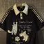 Mùa Hè 100% Cotton Tay Ngắn Cổ POLO Hoa Nhỏ Áo Thun Nữ Phiên Bản Hàn Quốc Thêu Mèo Con Lười Giữa Chiều Dài Top