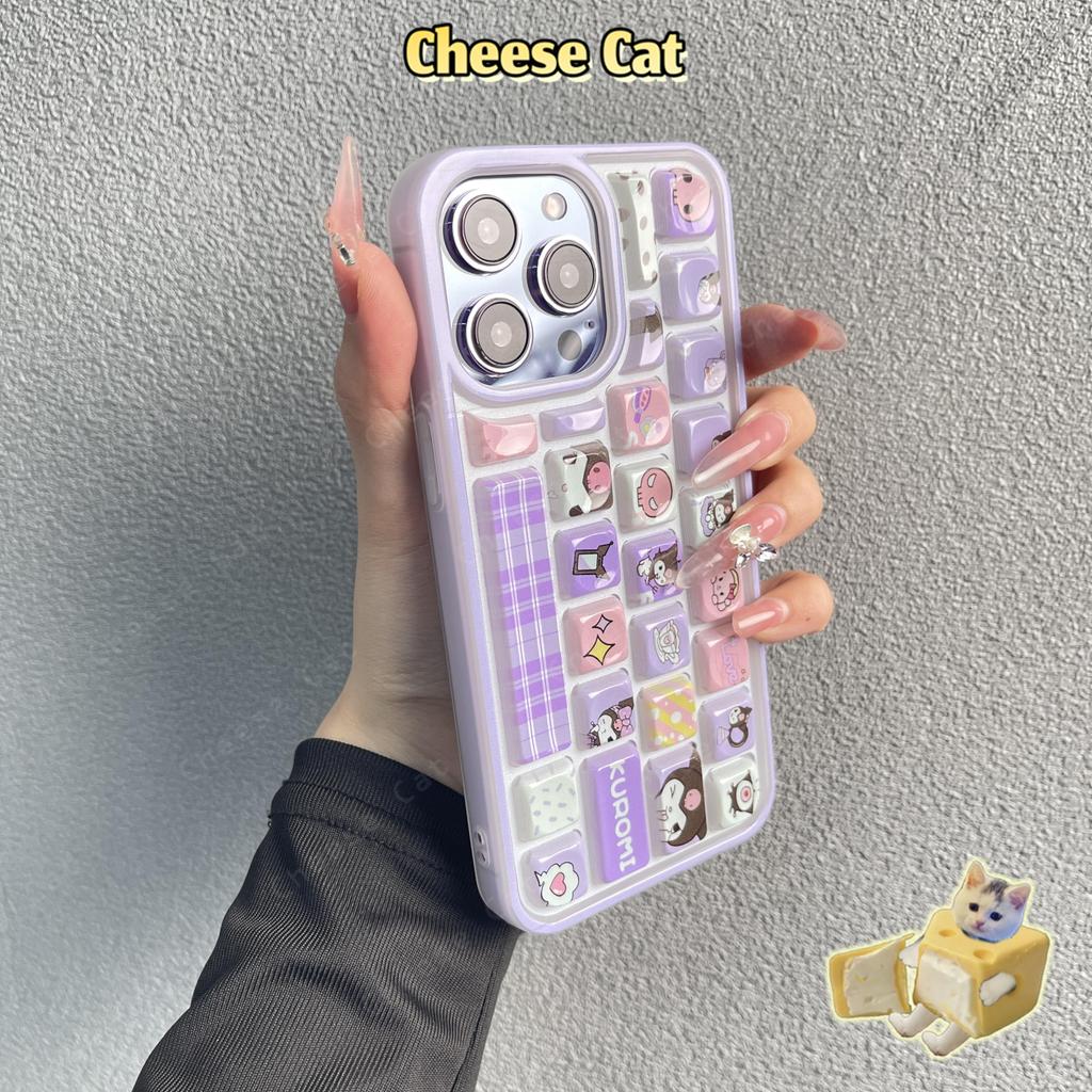 Ốp Điện Thoại Bàn Phím Màu Tím 3D Kurom Cho iPhone 11 14 13 15 12 16 17 Pro Max Ốp Điện Thoại Giảm Căng Thẳng