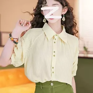 Áo sơ mi ngắn tay sọc cổ điển phong cách Hồng Kông Mùa hè Thiết kế phong cách mới dáng rộng thời trang phù hợp với mọi lứa tuổi