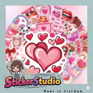 Set 100 Sticker Màu Hồng Dễ Thương PVC Chống Nước Dán Laptop Vali Mũ Bảo Hiểm Sổ Tay