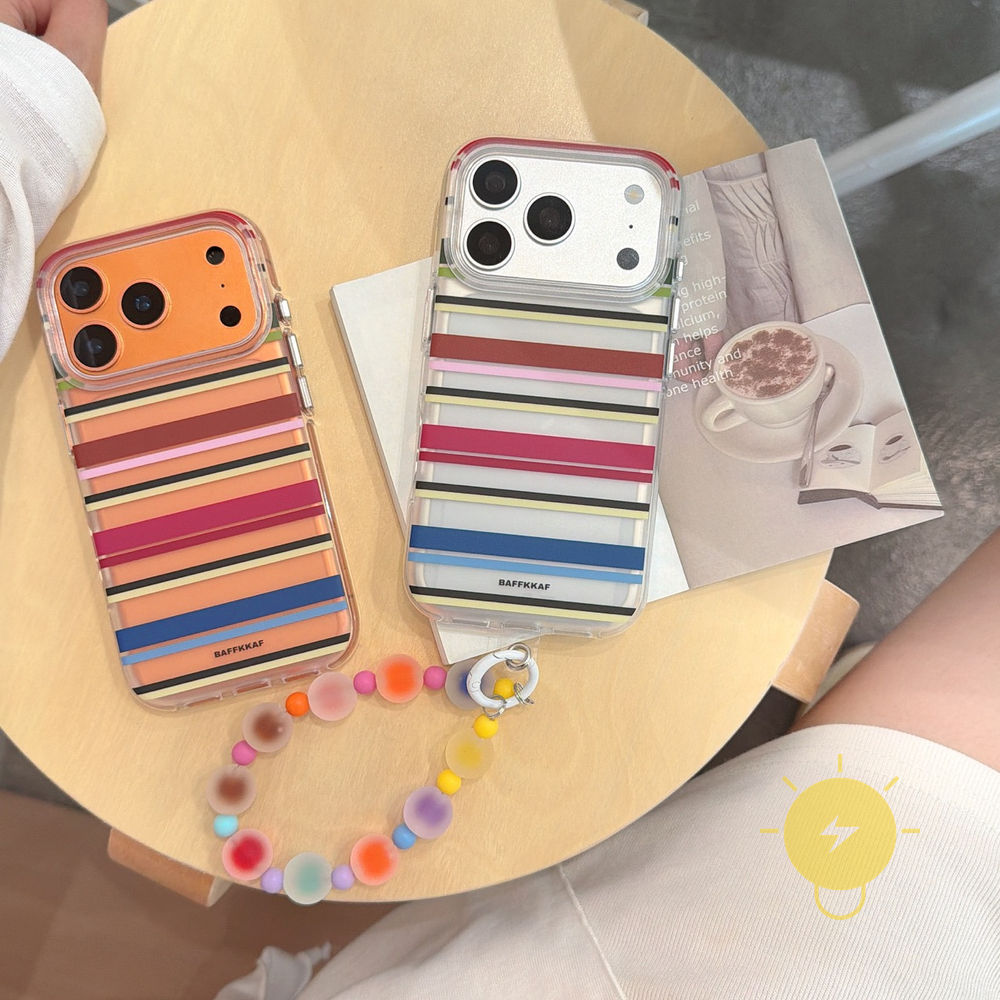Phone Case For iPhone 17 Pro Max 16 15 14 13 Retro TPU Transparent Chain Colorful Stripe Air Bag Aesthetic Korean Cute