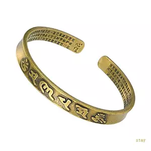 Vòng tay xoay thủ công bằng đồng thau với mantras sáu chữ, thiết kế thiêng liêng và nắp đóng linh hoạt
