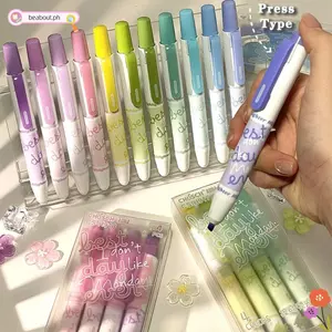 BEABOUT 4 Bút highlighter, Đục Tip Press-Type Highlighter, Bút huỳnh quang màu Gradient thẩm mỹ DIY Journaling