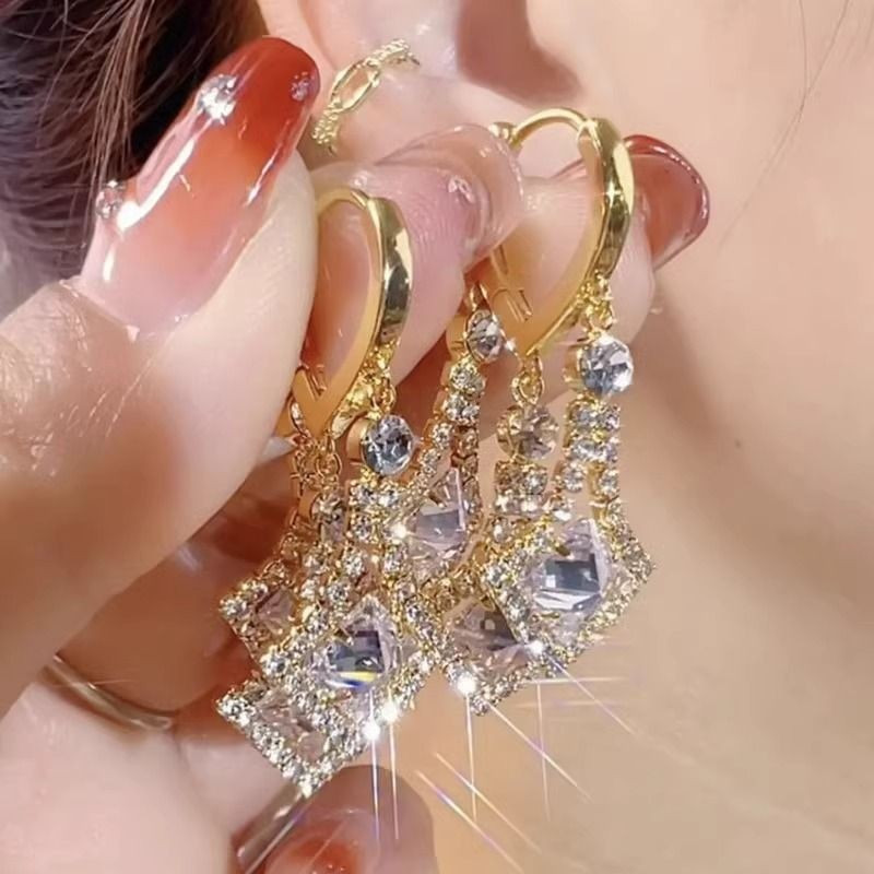 Bông Tai Thời Trang Tiệc Phong Cách Mới Từ Pha Lê Pháp, Sang Trọng
