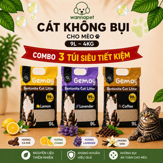 [Combo 3 Bao 11kg] Cát Mèo GEMOY Bentonite 9L 3.5kg Ít Bụi 99% Vón Cục Nhanh Khử Mùi - Wanna Pet