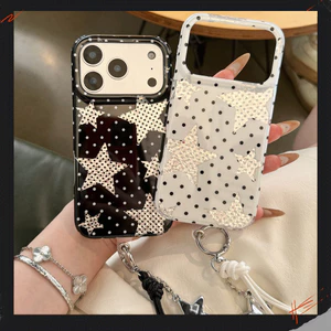 Dành Cho iPhone 17 Pro Max 16 15 14P Ngôi Sao Sáng Thời Trang Chấm Bi Đen Trắng Mềm TPU Chống Sốc Vỏ Điện Thoại Có Tua Rua Mặt Dây Chuyền Chống Trầy Xước Vỏ Bảo Vệ Chống Bụi Bẩn