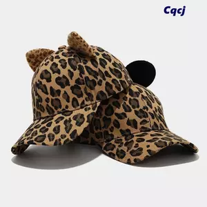 Mũ bóng chày tai mèo CQCJ, Mũ mỏ vịt tai mèo có thể điều chỉnh, Mũ chống nắng Cotton thoáng khí in họa tiết da báo thời trang Bốn mùa