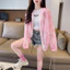 Áo khoác chống nắng nhẹ bằng lụa băng màu hồng có dây buộc gradient, áo cardigan mỏng dáng rộng và thoáng khí có mũ trùm đầu dành cho nữ