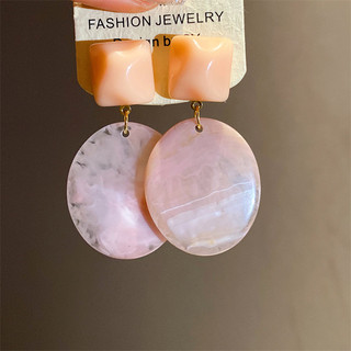 1 Đôi Bông tai mặt dây chuyền hình bầu dục vuông bằng nhựa, Bông tai cao cấp Maill retro