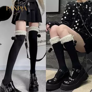 PNPIA- Cừu Len Trên Đầu Gối Sos Chân Mùa Đông Ấm Áp Dài Stoings Dễ Thương Sang Trọng Bóng Cô Gái Ống Cao Sos Màu Trơn JK Stoings