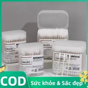 Trong Kho 100/200Pcs Dùng Một Lần Nhà Đầu Kép Tai Làm Sạch Trang Điểm Bông Gạc Nụ Cá Tuyết