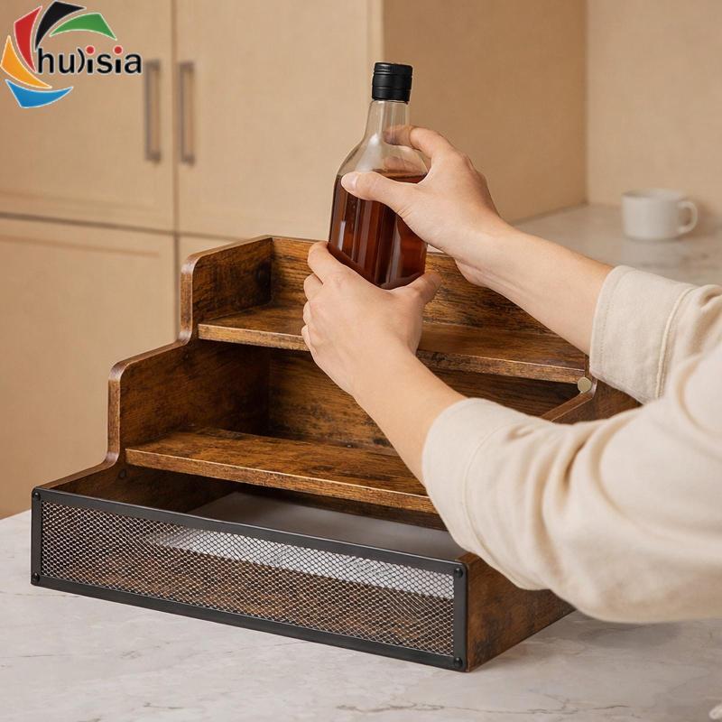 Kệ quầy Bar cổ điển để sắp xếp xi-rô cà phê, rượu whisky và các loại tinh thần khác