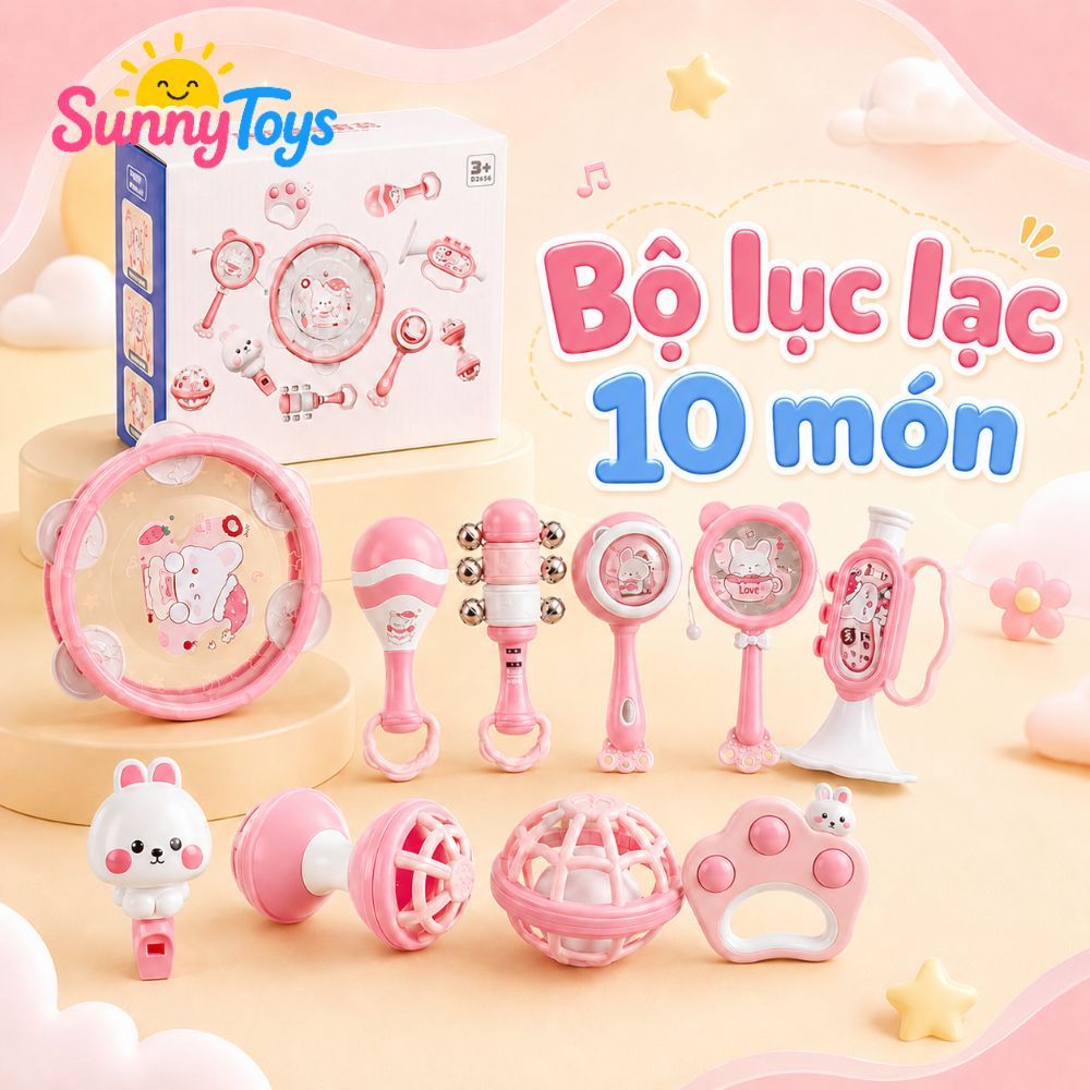 Bộ Lục Lạc Gặm Nướu SunnyToys 10 Món - Đồ Chơi Sơ Sinh Cho Bé Tập Cầm Nắm