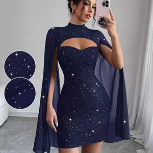 Áo choàng voan cổ tròn Slim-fit Hip Dress Voan Cape hông Đầm gói nữ Xuân Hè Slimer Look Long Dress