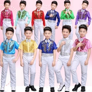 ✿ Sequin Jazz Trang Phục Cho Trẻ Em Bé Trai 4-12 Tuổi Trang Phục Khiêu Vũ Latin Ngày Trẻ Em Choir Trang Phục Recital