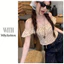 Milyfashion Mùa Hè Phong Cách Mới Tinh Khiết Desire Lá Sen Dây In Chấm Bi Phối Ren Ngắn Top AWMC