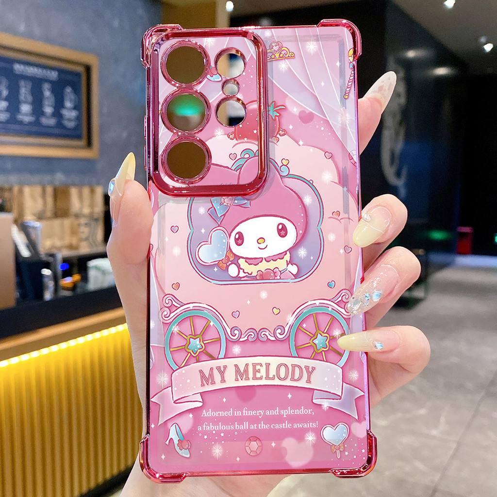 Tương thích với Samsung Galaxy S25 S24 S23 Ultra S22 Plus S21 FE S20 Heart Melody Kuromi Vỏ mạ trong suốt Vỏ chống rơi