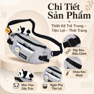 Túi đeo chéo gấu Nylon chống nước Công suất lớn Dạo phố Unisex Du lịch Túi ngực hàng ngày