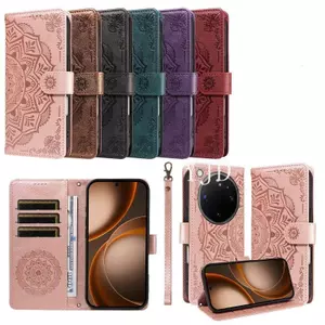 Ốp Lưng Cho OPPO Find X9 Siêu Nổi Mandala Da Khe Cắm Thẻ Dây Đeo Tay Dây Dài Chống Rơi Vỏ Điện Thoại