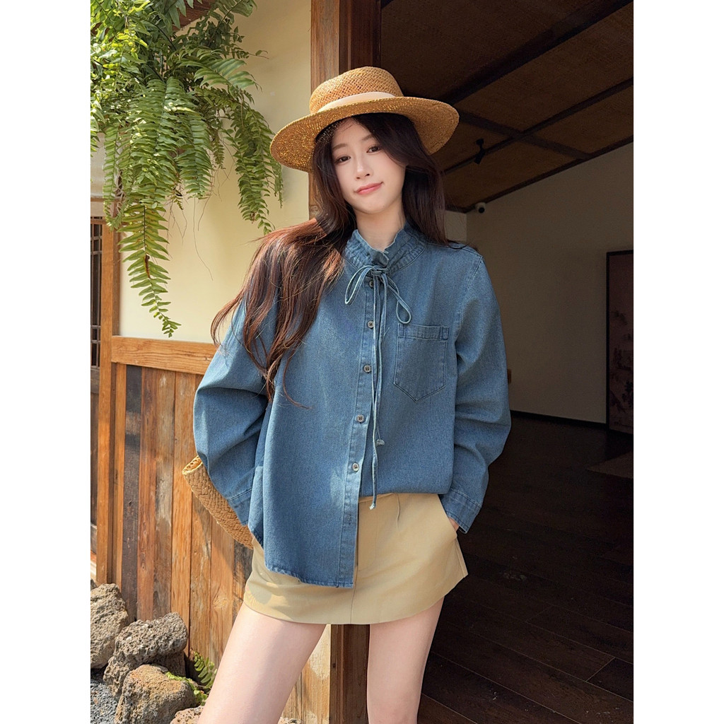 SUXI Mùa hè mới dành cho nữ phong cách Hàn Quốc Áo sơ mi Denim dài tay 2606012