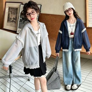 Áo Chống Nắng Ren Cho Bé Gái Dáng Rộng - Có Mũ, Mỏng Nhẹ Thoáng Mát, Phong Cách Hàn Quốc