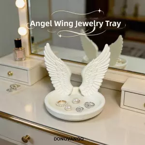 Khay đựng đồ trang sức DONOVANQQ, Tấm trưng bày nhẫn sáng tạo cánh thiên thần, Vòng tay INS đơn giản thanh lịch tối giản Quà tặng sinh nhật