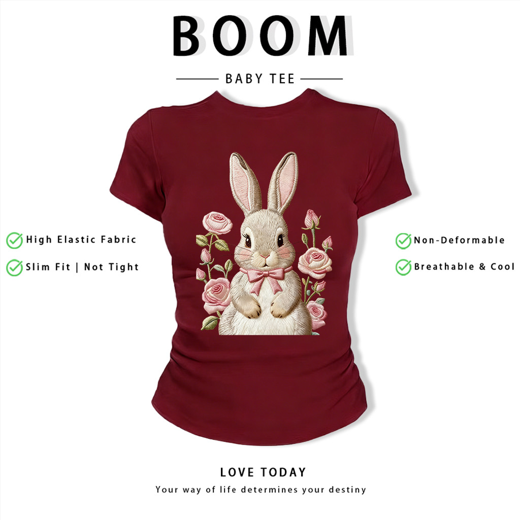 BOOM Áo Baby Tee Nữ Cotton Ôm Body-Áo Thun Ngắn Tay Y2K In Hình PhongCách Mùa Hè, Cổ Tròn Hàng Đầucách hàn quốc phongC89