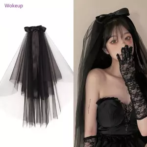 Woke Cô Dâu Lớp Veil Mũ Đội Đầu Có Ruy Băng Nơ Cưới Cô Dâu Veil Dài Tulle Halloween Cô Dâu Tiệc Cưới Ve