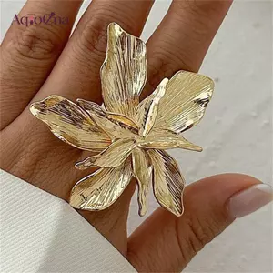 AqToCna Vintage Hoa Lớn Nhẫn Nữ Kim Loại Không Đều Punk Ngón Tay Nhẫn Dự Tiệc Trang Sức Quà Tặng AqToCna