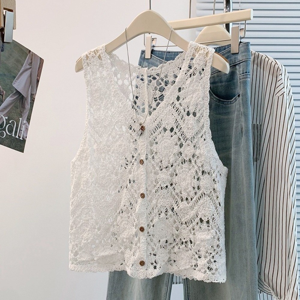 Áo Vest móc FEDAOG, Áo len cardigan rỗng họa tiết Boho, Thiết kế nhiều lớp đa năng Áo len cardigan không tay dáng rộng vừa vặn cho nữ
