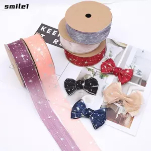 Ruy băng bầu trời đầy sao SMILE, Ruy băng quấn bó hoa rộng 25mm DIY, Gói ruy băng tiệc cưới Organza in hình ngôi sao