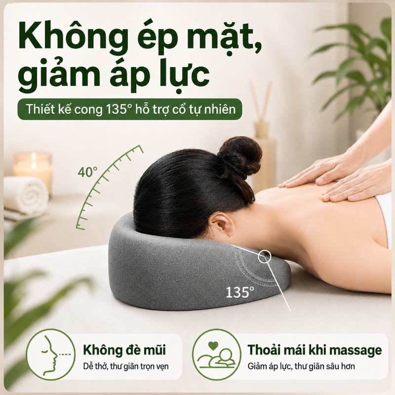 Gối Úp Mặt Massage Công Thái Học Thoáng Khí Cao Cấp, Gối Kê Đầu Memory Foam Cho Spa Thẩm Mỹ Viện