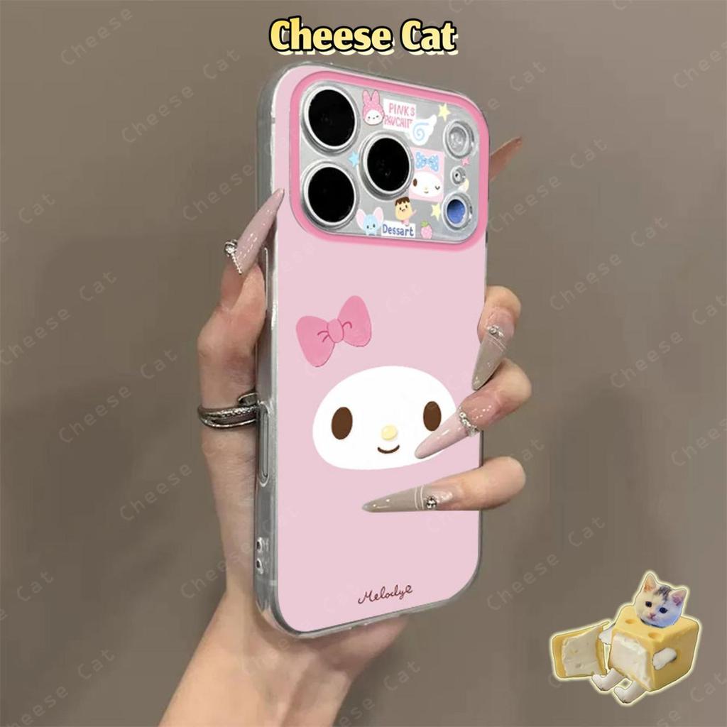 Ốp bảo vệ ống kính TPU màu hồng Melody Rabbit KT Cat TPU cho iPhone Xs 11 12 13 14 15 16 Plus 17 Pro Max XR