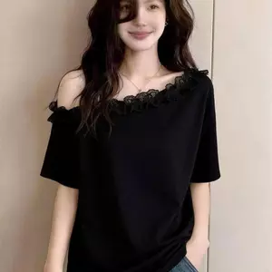 Ren không đều Fungus Edge Sling Strapless Top Summer Plus Size Fat Sister Lười Sang Trọng Slimer Look Áo thun