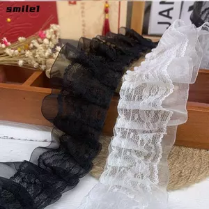 Viền Ren Voan SMILE, Viền Ren Xếp Ly Hai Lớp Rộng 5CM, Viền Xù Màu Đen Vải Lông Tơ Váy Pettiskirt Rèm