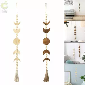 ROLY Gỗ Mặt Trăng Pha Trang Trí Tường Phòng Khách Tua Rua Hạt Gỗ
