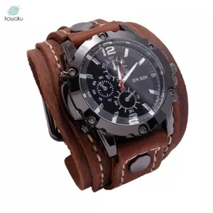 Đồng hồ đeo tay Punk Retro, Dây đeo bằng da PU rộng Vòng đeo tay hình tròn Số La Mã Vòng đeo tay đồng hồ nam, Đồng hồ đeo tay,