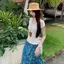 Váy ren sơn dầu hoa màu xanh dành cho nữ Mùa hè Phong cách mới thon gọn hơn Cổ chữ V tay ngắn
