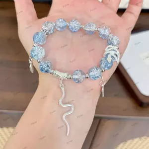 Vòng tay đính cườm PYCOU, Dây đàn hồi Hạt pha lê Vòng tay hạt thủy tinh, Phong cách tưởng tượng Vòng tay chuỗi ngôi sao xanh dành cho nữ