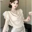 Áo sơ mi cổ gió Pure Desire Mùa hè 2026 Phong cách mới Xù Áo sơ mi voan ruy băng tay bay nhỏ phù hợp