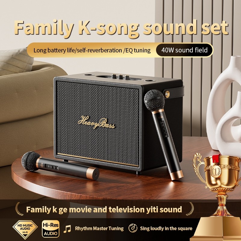Loa bluetooth karaoke HEAVY BASS 40 chính hãng, loa cầm tay di động âm bass mạnh karaoke tặng 2 micro