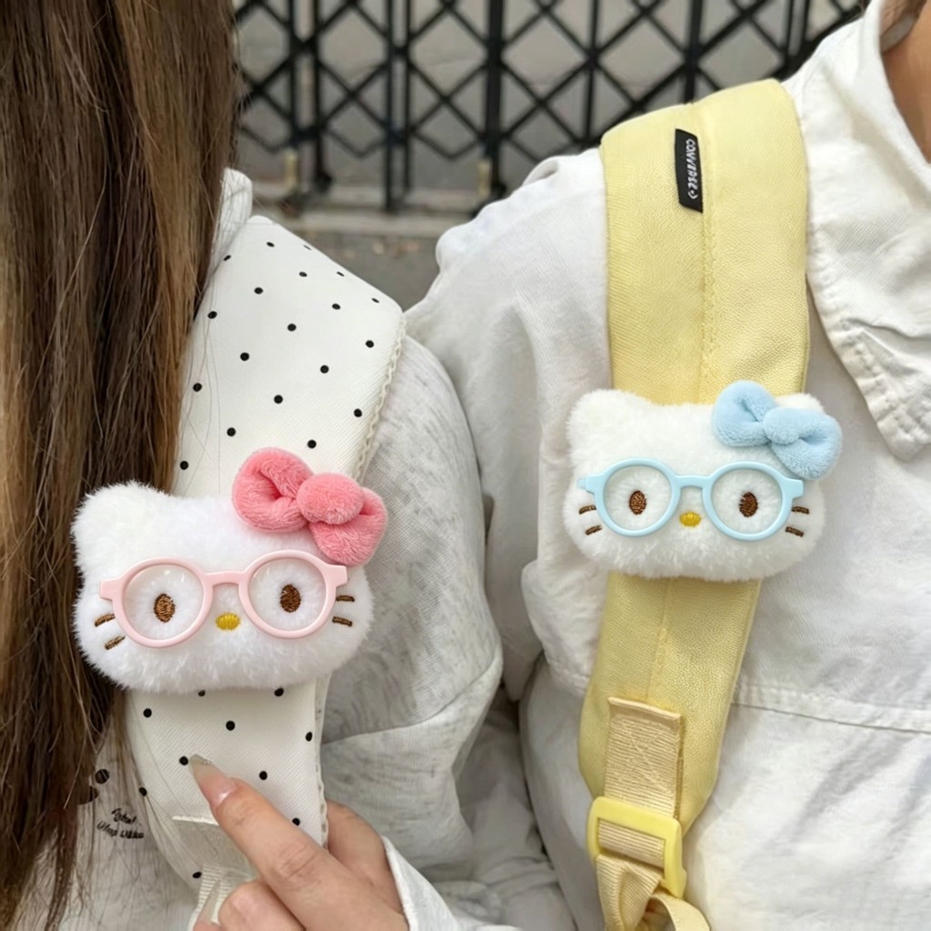 Kẹp dây đeo vai sang trọng Kitty dễ thương, Phụ kiện ba lô hoạt hình đáng yêu có kính & nơ