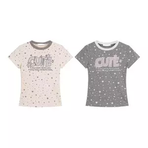Áo thun ngắn tay in hình ngôi sao cổ tròn màu xám hoa nữ Xuân hè Phong cách mới Slim-Fit Slim-Fit Slimmer Look Formal Shou