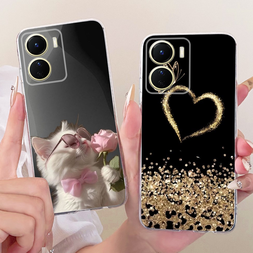 Dành Cho Vivo V2204 V2214 Dành Cho Vivo Y16 Ốp Lưng Mèo Dễ Thương Hoa Sang Trọng Sơn Thoáng Mát Vỏ Điện Thoại Mềm Cho Vivo Y 16