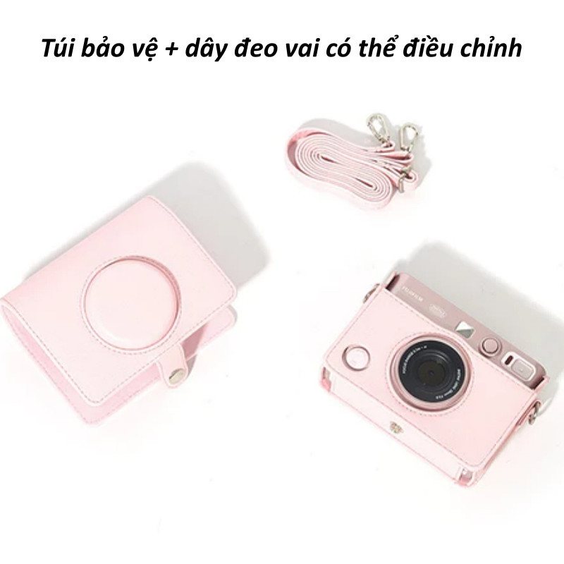 Túi bảo vệ máy ảnh bằng da PU màu hồng cho máy ảnh Instax Mini EVO, kèm dây đeo vai, bảo vệ máy ảnh của bạn.