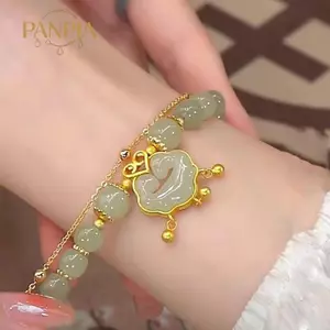 PNPIA- Luy Ngọc Cổ Chuông Mặt Dây Chuyền Đính Hạt Vòng Tay Phong Cách Trung Hoa Mây Tốt Lành Vòng Tay Hai Lớp Nữ Trang Sức Thời Trang